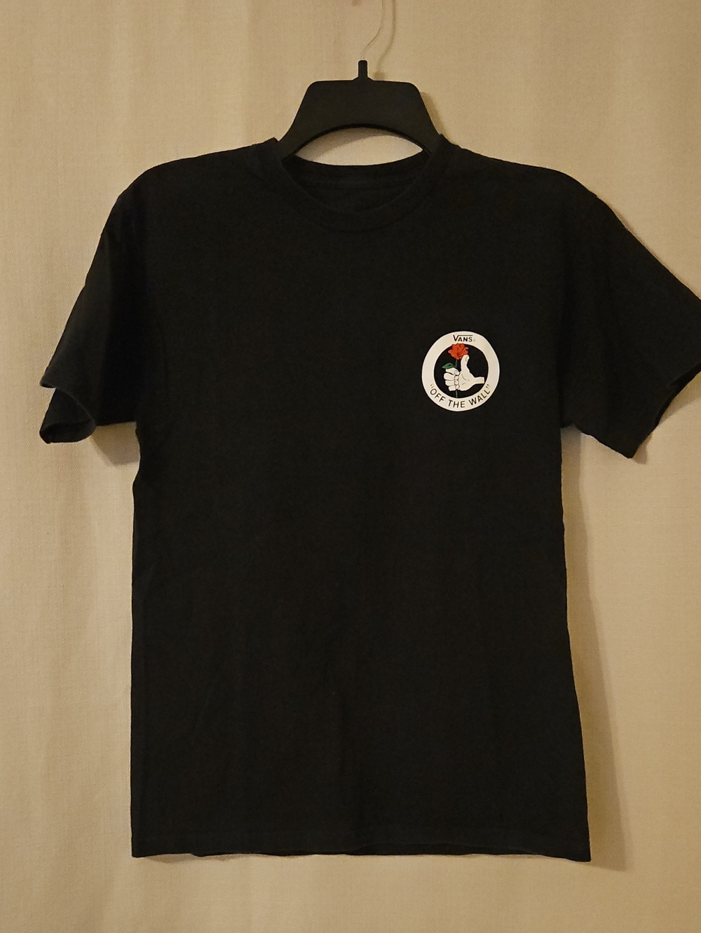 Vans Black Short Sleeve Tee with White & Red Circular Chest Patch